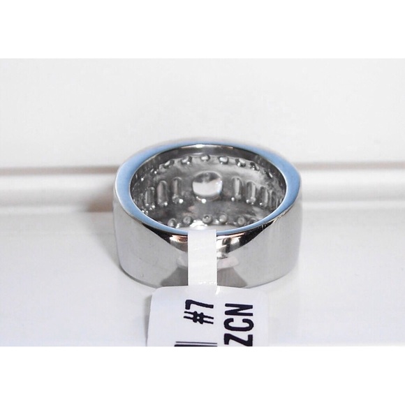 STAINLESS STEEL Round Brilliant Cut With Baguettes CZ Band Ring-Sizes 5-10 - Picture 10 of 14